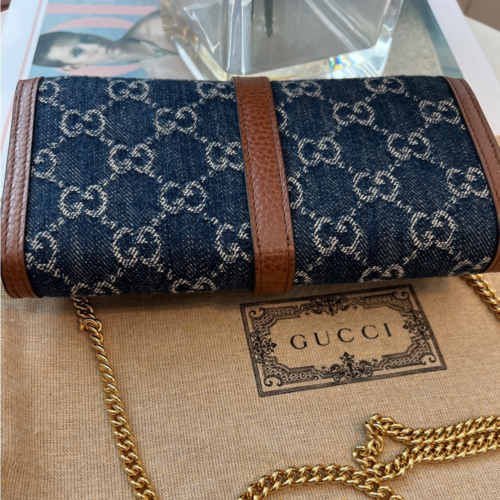 Gucci Jackie GG Monogram Wallet on Chain Blue Tea Cuir - Picture 3 of 6